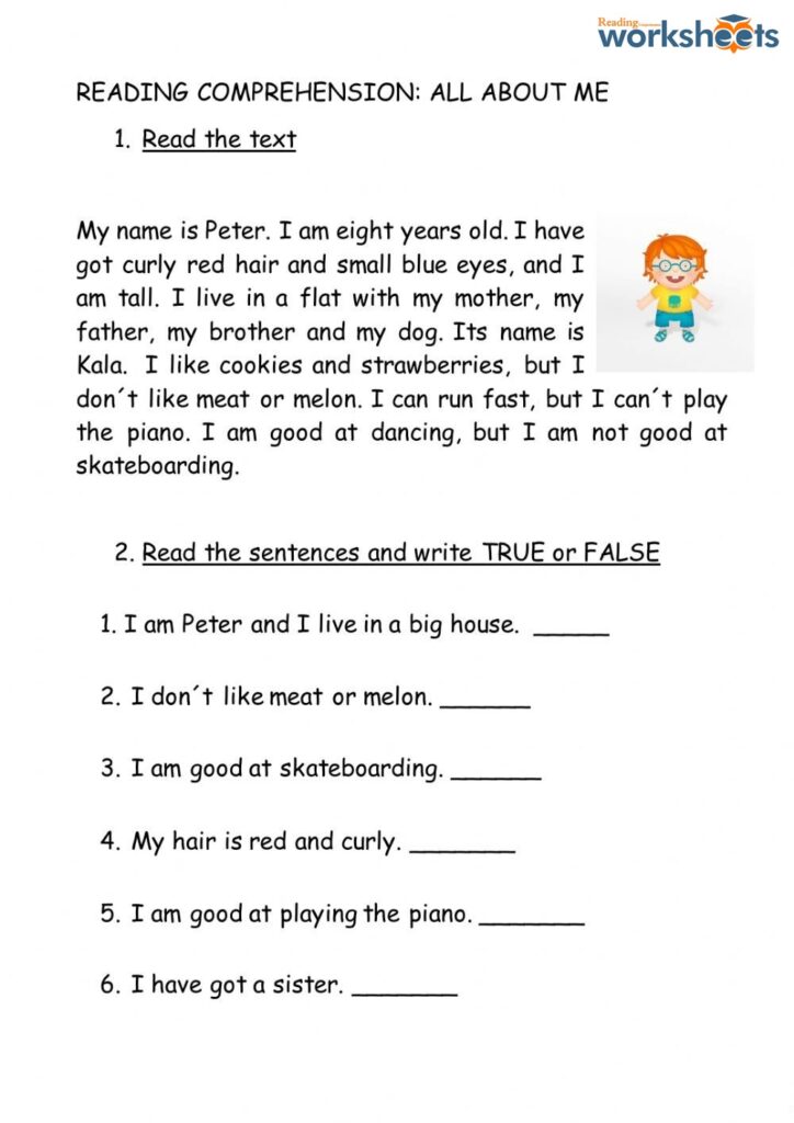 Reading Comprehension Worksheets True/False